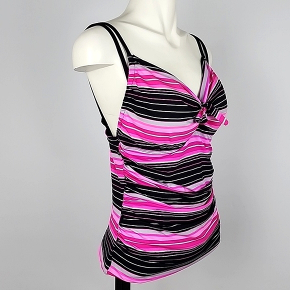 BAKU Australia Tankini Swim Top Pink Black Stripes Ruched Waist Size 11/12 - Picture 5 of 14